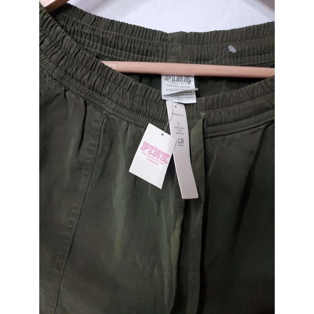 Pink Victoria's Secret Lightweight Olive Army Green Joggers Women Sz S Baggy Vtg